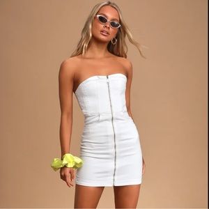 Lulus White Denim Zip-Front Strapless Mini Dress